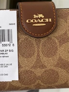 Coach Brown Signature Canvas Wallet with Gold Logo Hardware